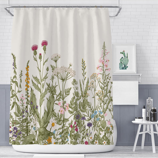 Cortina de ducha con diseño de plantas florales | Decoración de baño