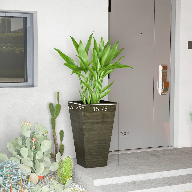 Juego de 3 maceteros altos | Macetas apilables con veta de madera