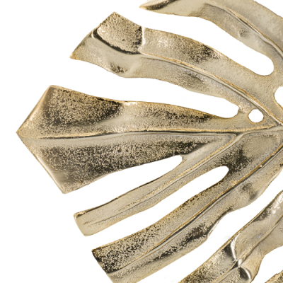 Decoración de pared con hojas de monstera doradas | Pieza decorativa de aluminio 